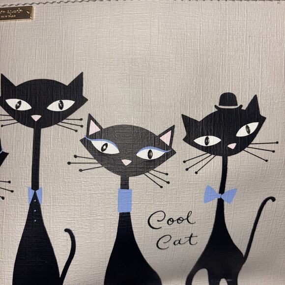 Kate Spade Large Jazz Things Up Cool Cat Kitty Francis Tote Purse Bag NWOT - Picture 3 of 14